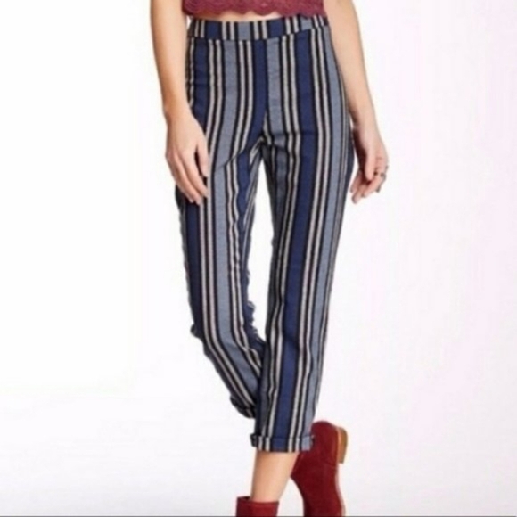 Free People Blue Striped Linen Blend Pants - Picture 1 of 9